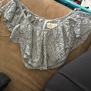 Hollister Women's Gray Lace Off-Shoulder Top